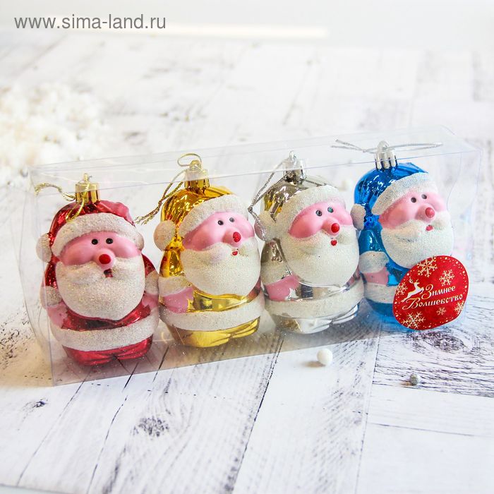 фото Украшение ёлочное "дед мороз" (набор 4 шт) 7,5х4,5 см, микс зимнее волшебство