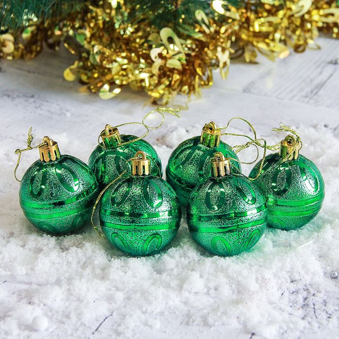 Набор шаров пластик d-5 см 6 шт "Флёр" зеленые