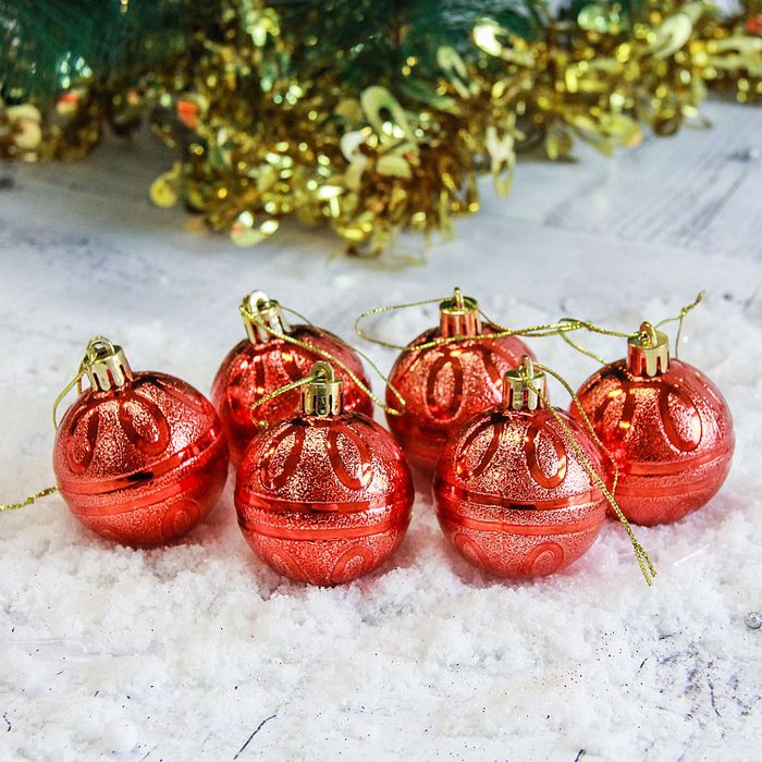 Новогодние шары "Флёр" (набор 6 шт.), красные