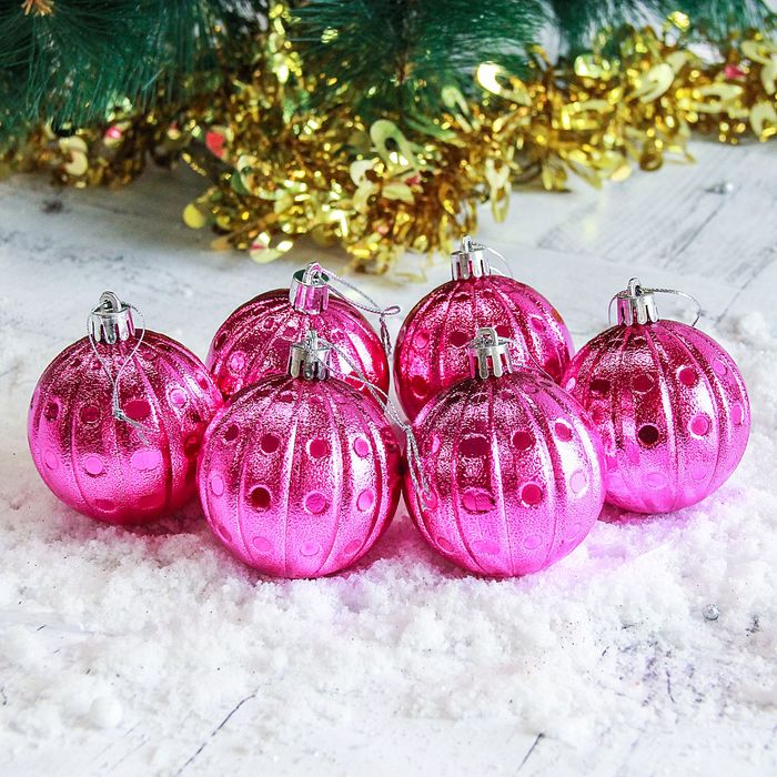 Новогодние шары "Пайетка" (набор 6 шт.), малиновые