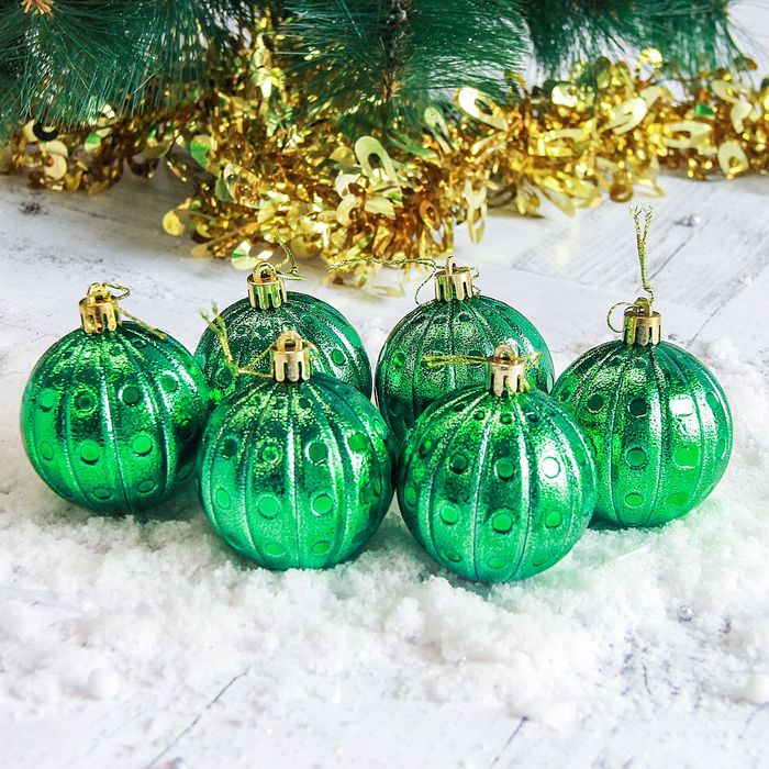 Набор шаров пластик d-6 см 6 шт "Пайетка" зеленые