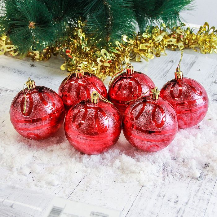 Новогодние шары "Флёр" (набор 6 шт.), красные