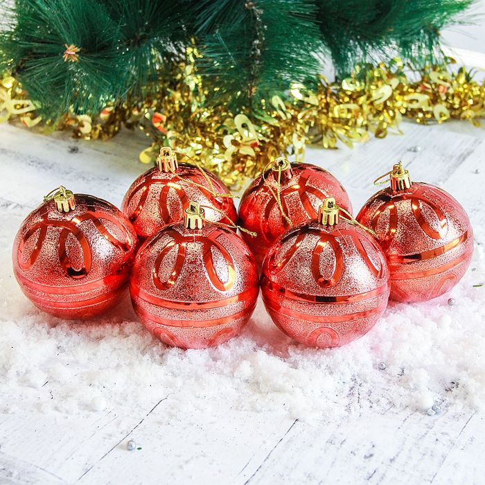 Набор шаров пластик d-8 см 6 шт "Флёр" оранж