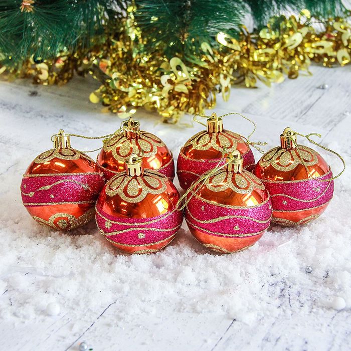 Набор шаров пластик d-6 см 6 шт "Флёр" посыпка