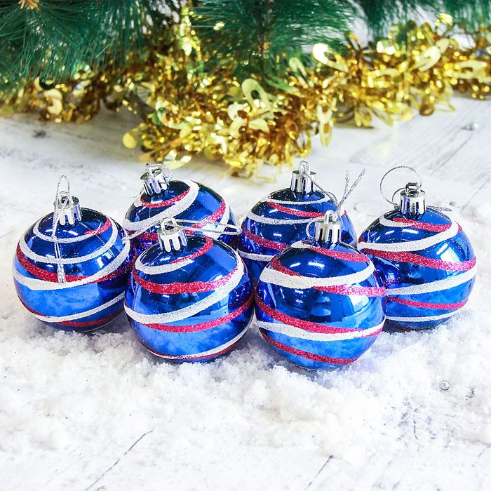 Набор шаров пластик d-6 см 6 шт "Орион" синий