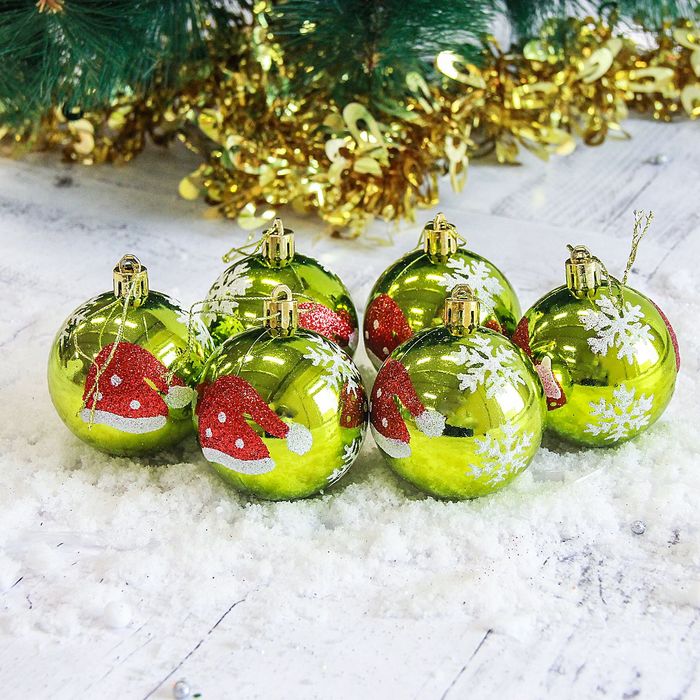 Набор шаров пластик d-6 см 6 шт "Колпачок" зеленые