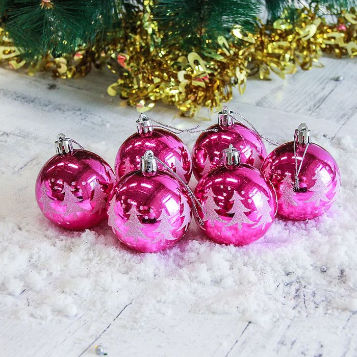 Новогодние шары "Ёлочки" (набор 6 шт.), малиновые