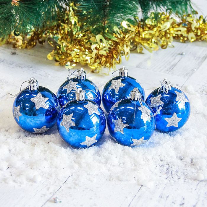 Набор шаров пластик d-6 см 6 шт "Яркая звезда" синий