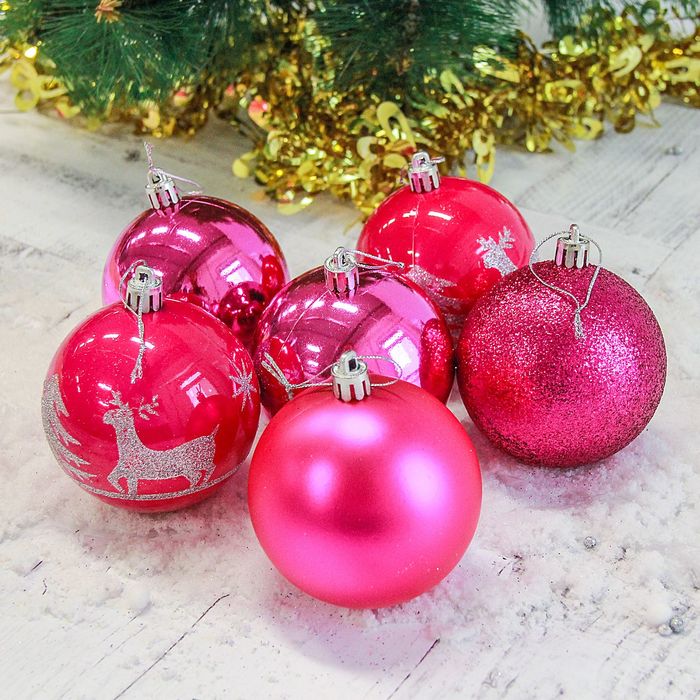 Новогодние шары "Гордый олень" (набор 6 шт.), малиновые