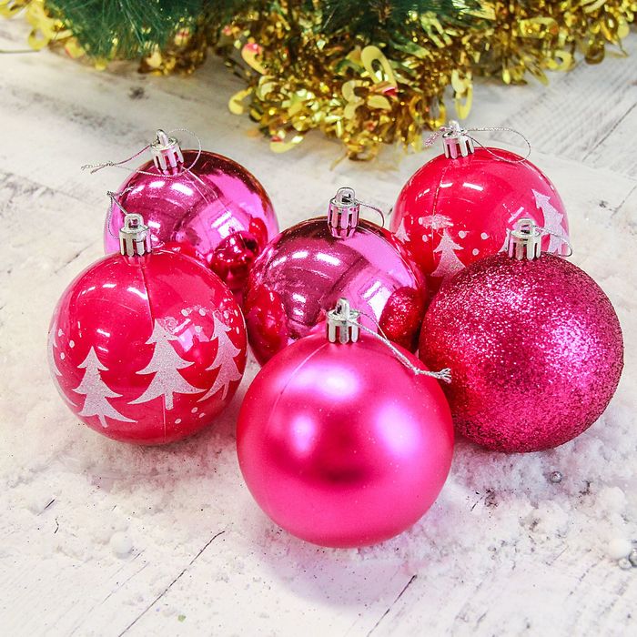 Новогодние шары "Ёлочки" (набор 6 шт.), малиновые