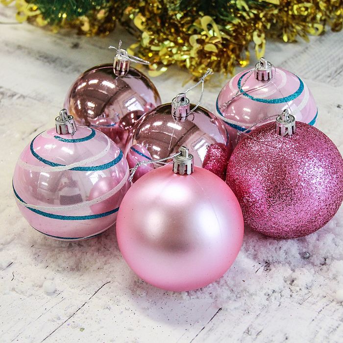 Новогодние шары "Орион" (набор 6 шт.), розовые