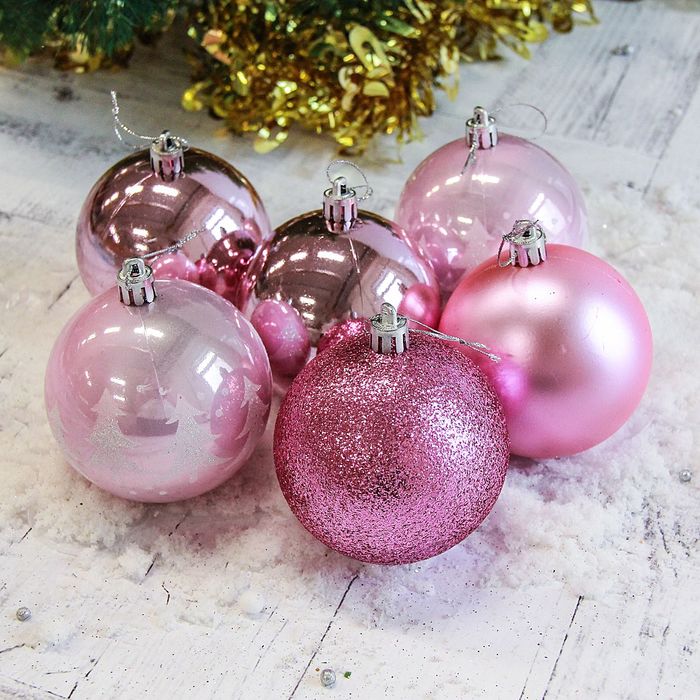 Новогодние шары "Ёлочки" (набор 6 шт.), розовые