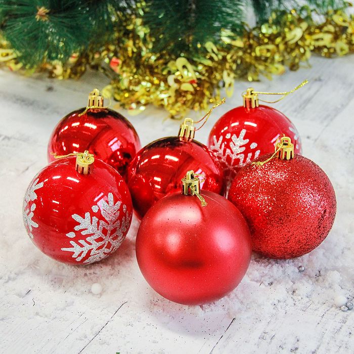 Новогодние шары "Капель" (набор 6 шт.), красные