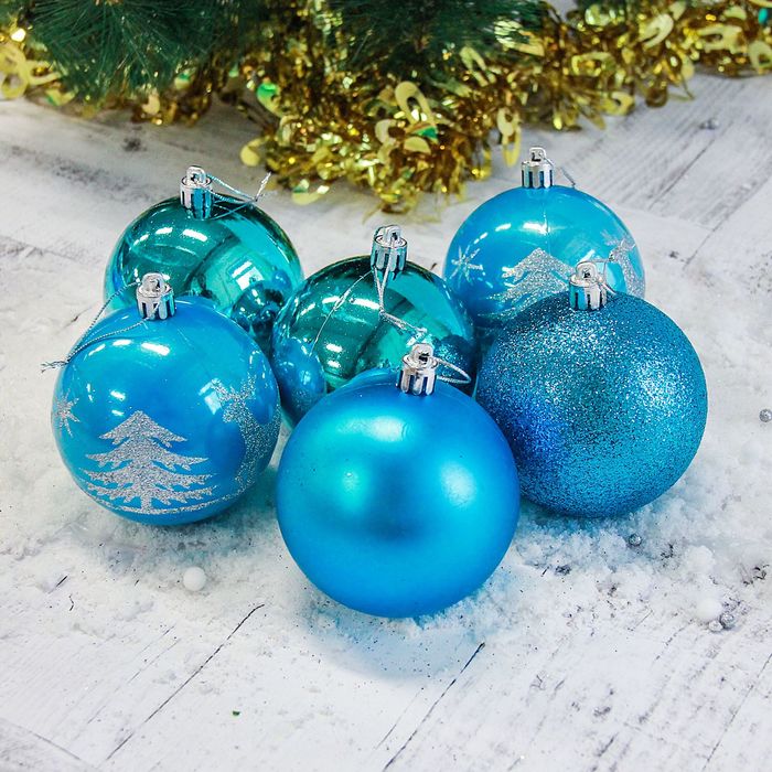 Набор шаров пластик d-8 см 6 шт "Гордый олень" в тубе голубой