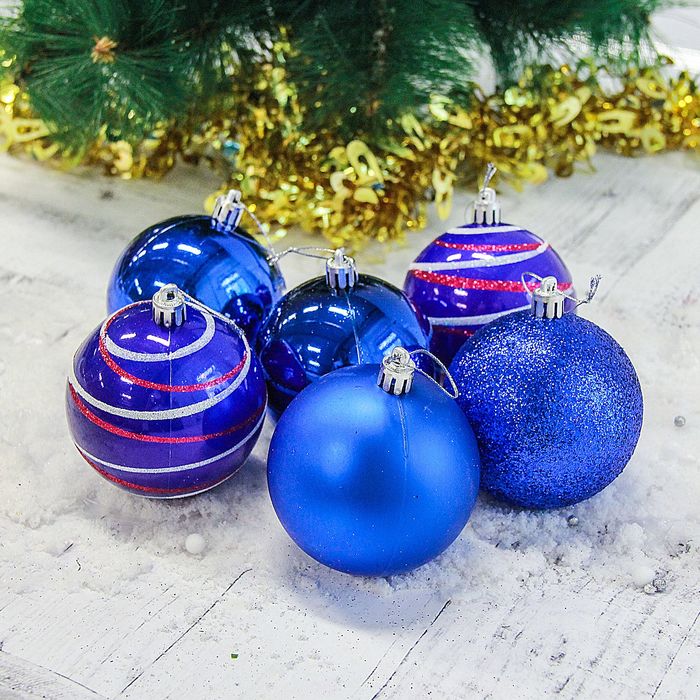 Набор шаров пластик d-8 см 6 шт "Орион" в тубе синий