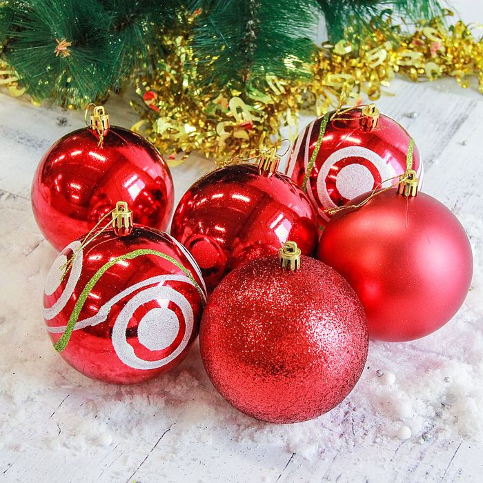 Новогодние шары "Круги" (набор 6 шт.), красные