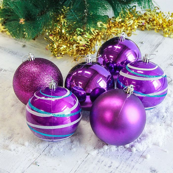 Набор шаров пластик d-10 см 6 шт "Орион" в тубе фиолет