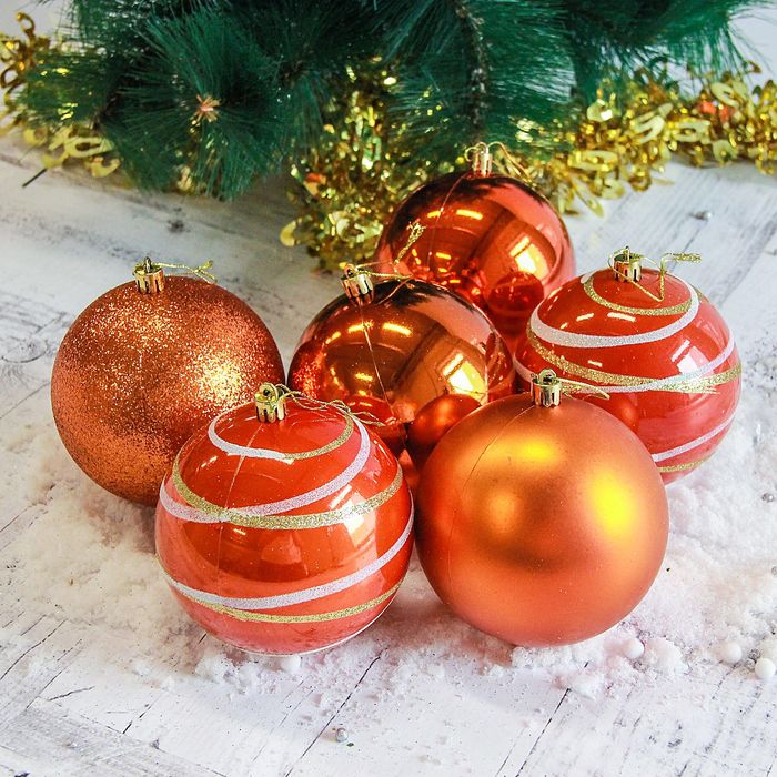 Набор шаров пластик d-10 см 6 шт "Орион" в тубе оранж