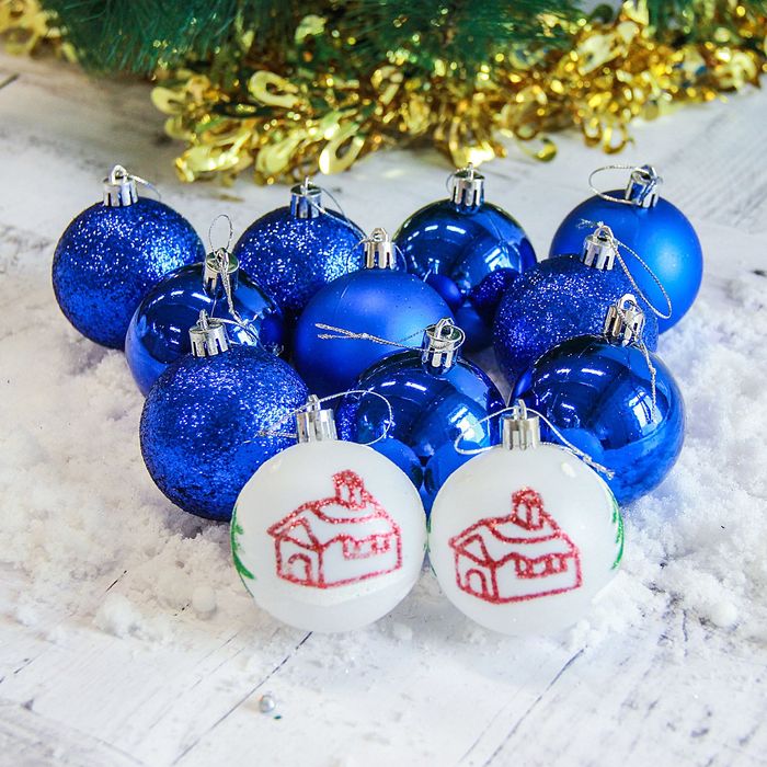 Набор шаров пластик d-6 см 12 шт "Кьюзо" синий