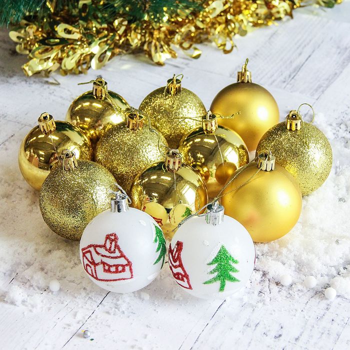 Набор шаров пластик d-6 см 12 шт "Кьюзо" золото