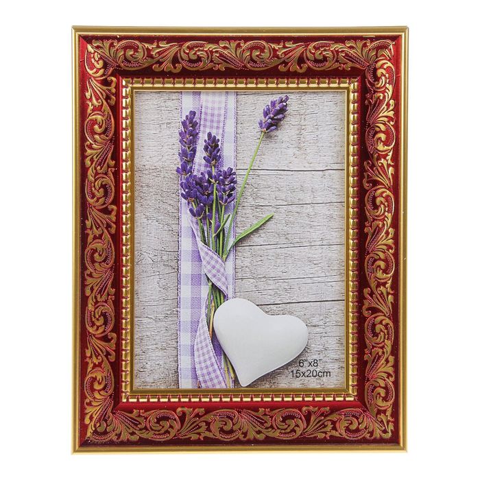 Фоторамка пластик 15х20 см "Золотой узор на красном" 26х21 см
