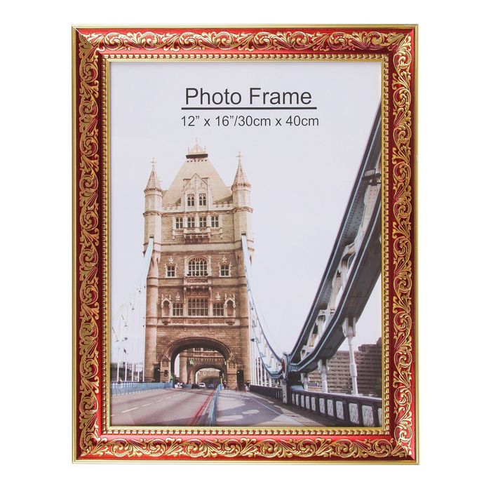 Фоторамка пластик 30х40 см "Золотой узор на красном" 46х36 см