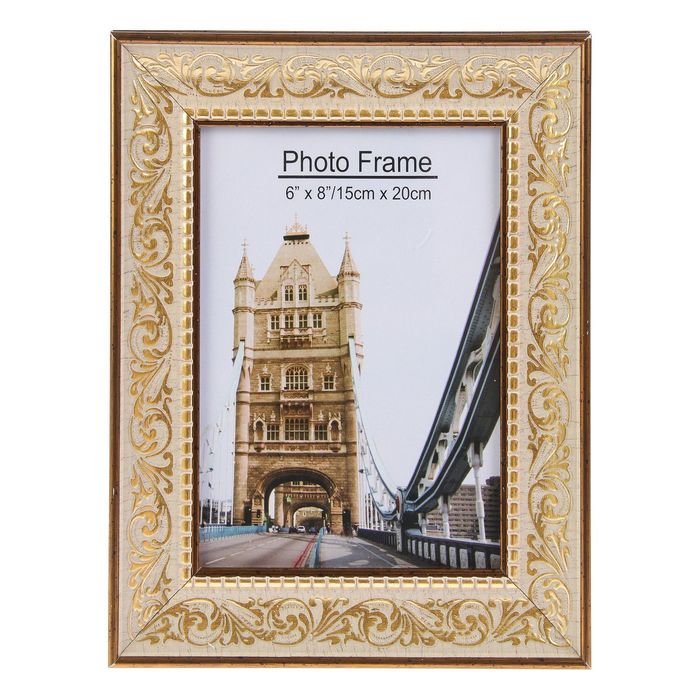 Фоторамка пластик 15х20 см "Золотой узор на белом песке" 26х21 см