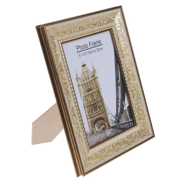 Фоторамка пластик 15х20 см "Золотой узор на белом песке" 26х21 см