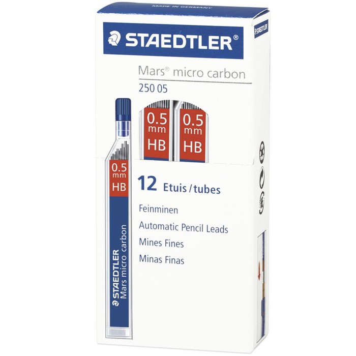 Грифели для механических карандашей 0.5 мм Staedtler Mars micro HB, 12 штук 250 05-HB