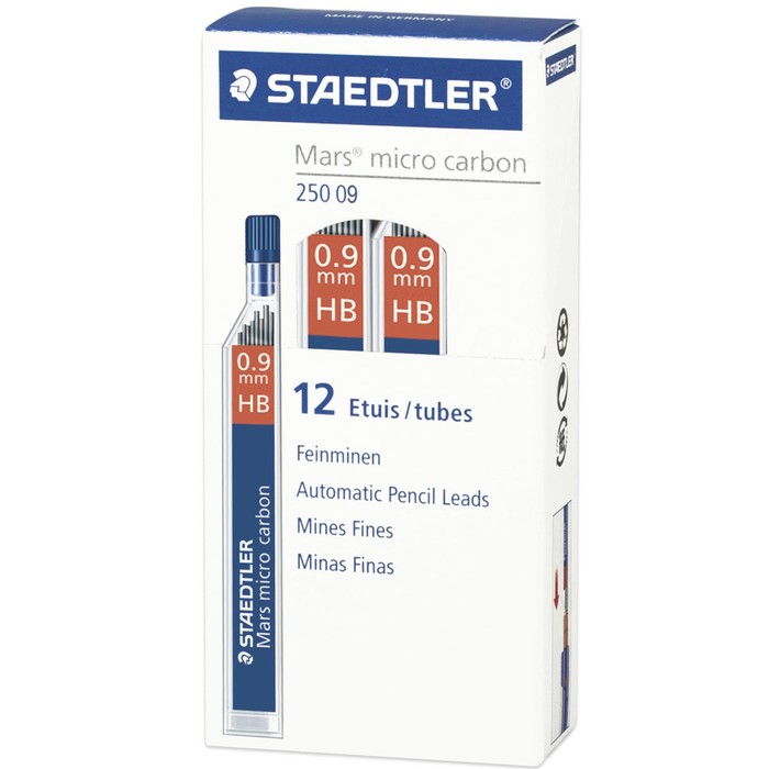 Грифели для механических карандашей 0.9 мм Staedtler Mars micro HB, 12 штук, 250 09-HB