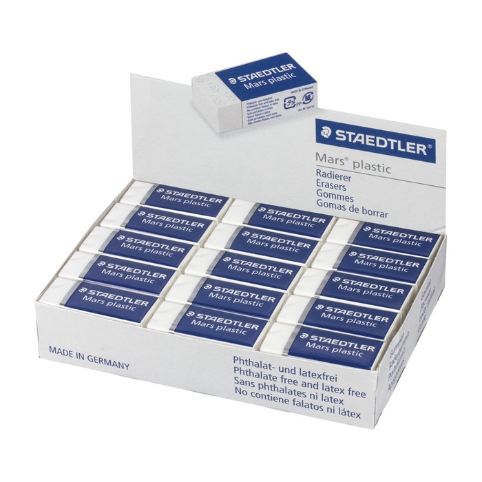 Ластик Staedtler Mars Plastic, 40х19х13мм, прямоугольный, в картонном держателе, белый