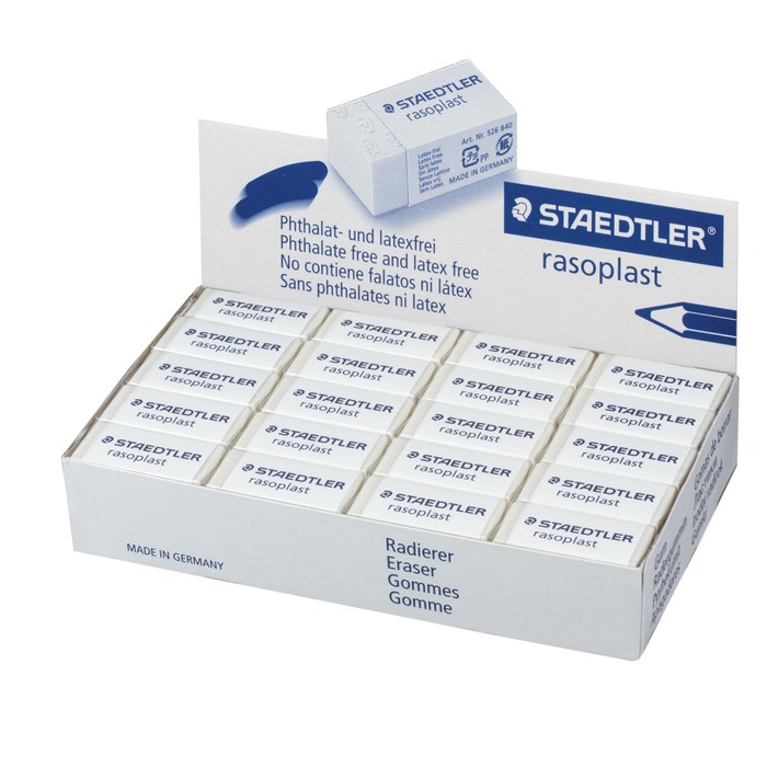 Ластик Staedtler Rasoplast, 33х16х13мм, прямоугольный, в картонном держателе, белый