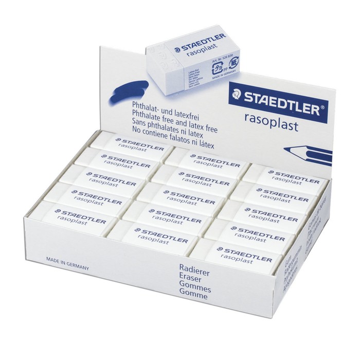 Ластик Staedtler Rasoplast, 43х19х13мм, прямоугольный, в картонном держателе, белый