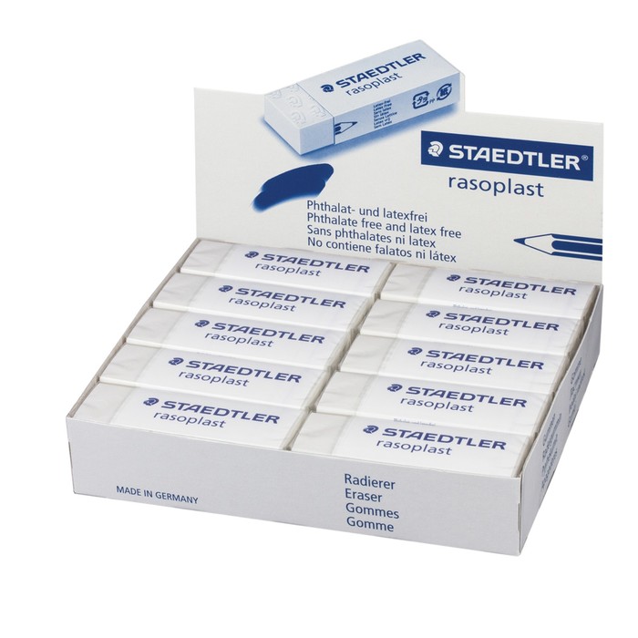 Ластик Staedtler Rasoplast, 65x23x13мм, прямоугольный, в картонном держателе, белый