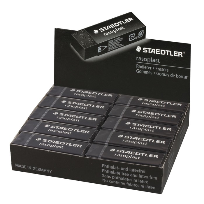 Ластик Staedtler Rasoplast, 65x23x13мм, прямоугольный, в картонном держателе, чёрный