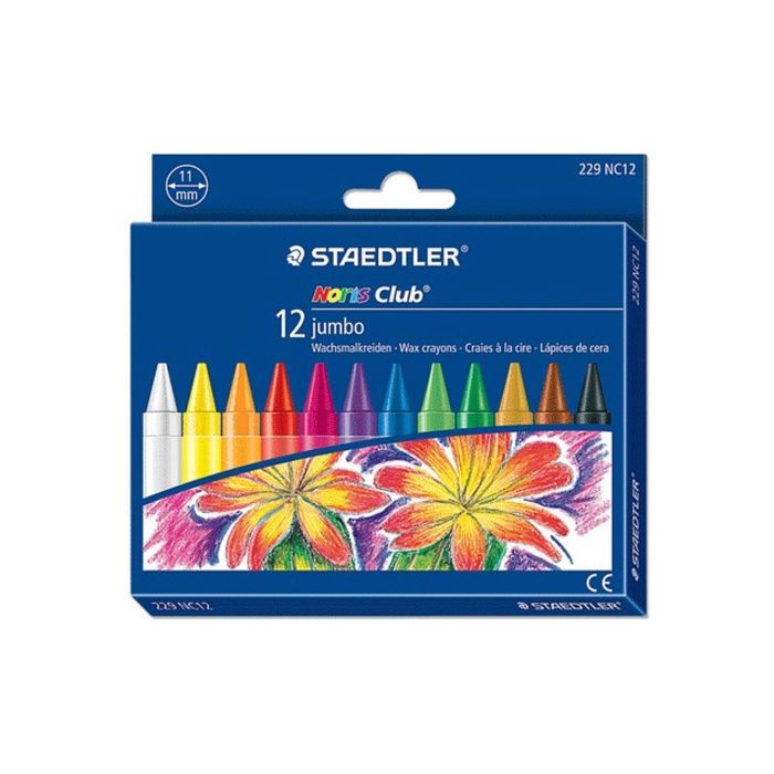 Мелки восковые 12 цветов Staedtler Noris Club Jumbo, в картонной упаковке, европодвес