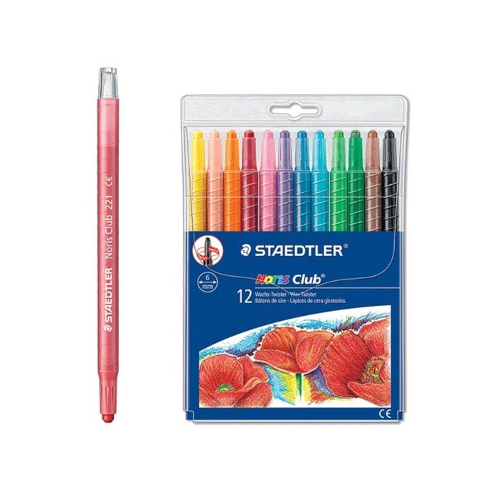 Мелки восковые выкручивающиеся 12 цветов Staedtler Noris Club, в пластиковом корпусе