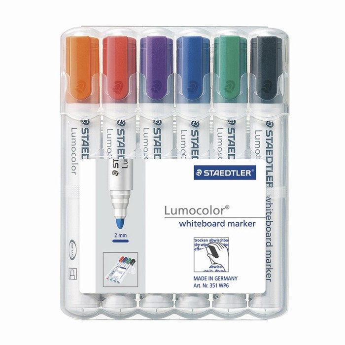 Набор маркеров для доски 6 цветов 2.0 мм Staedtler Lumocolor, круглые