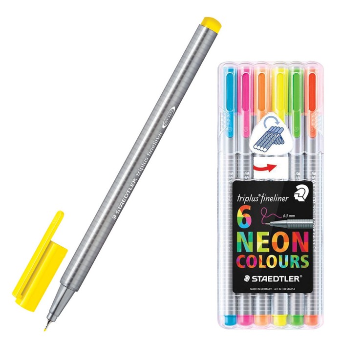 Набор ручек капиллярных 6цв Staedtler 0,3мм линер, трехгран, неоновые 334 SB6CS3
