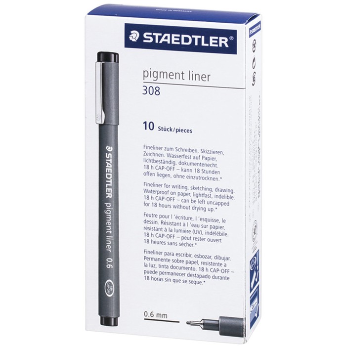 Ручка капиллярная для черчения Staedtler линер, черная 0,6 мм 308 06-9