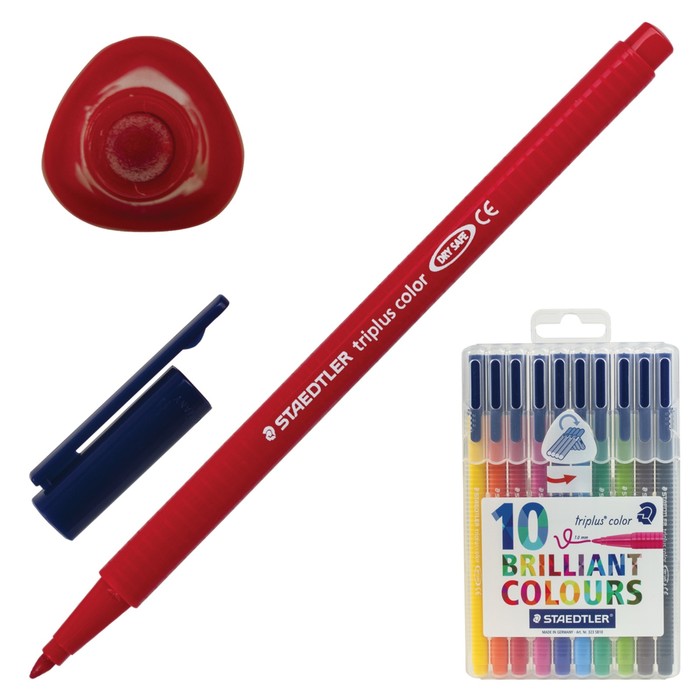 Фломастеры 10цв Staedtler Triplus 1мм, пластик футляр с европодв 323 SB10