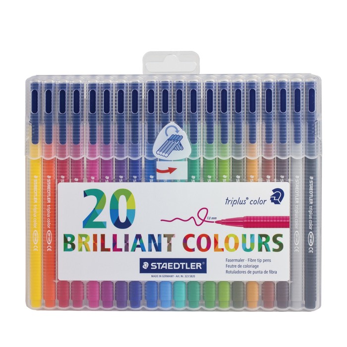 Фломастеры 20цв Staedtler Triplus 1мм, пластик футляр с европодв 323 SB20