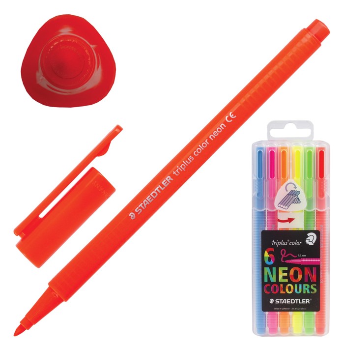 Фломастеры 6цв неон Staedtler Triplus 1мм, пластик футляр с европодв 323 SB6CS1