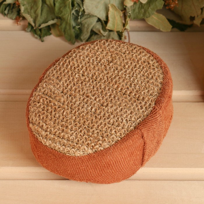 

Мочалка из рами, объемная, овальная с хлопком, 10*15*5 см.