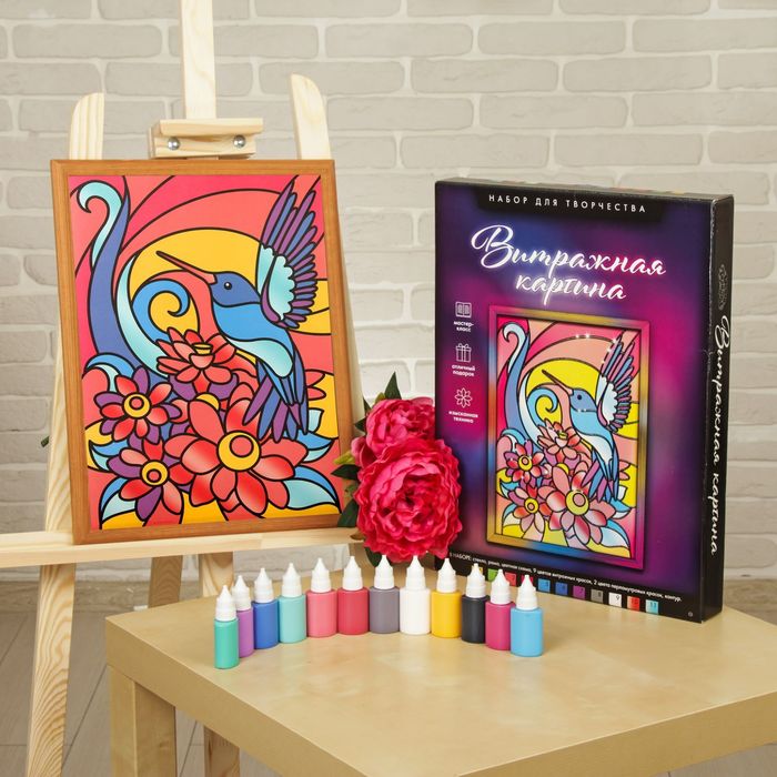 Витражная роспись"Колибри", А3