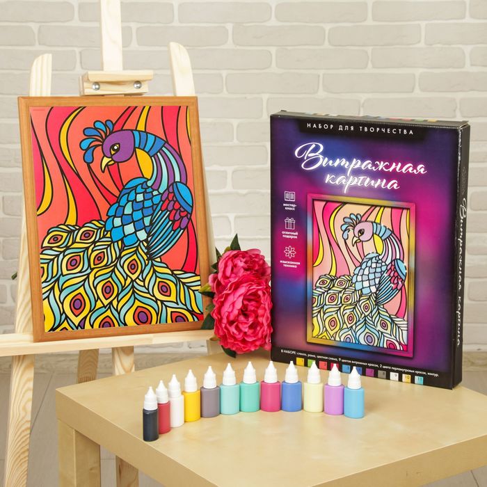 Витражная роспись "Павлин", А3