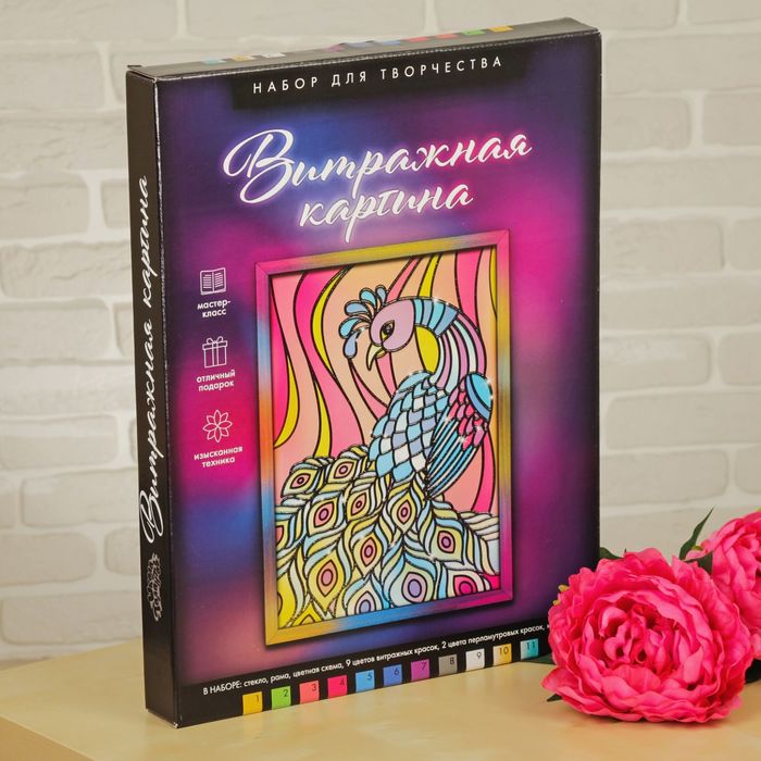 Витражная роспись "Павлин", А3