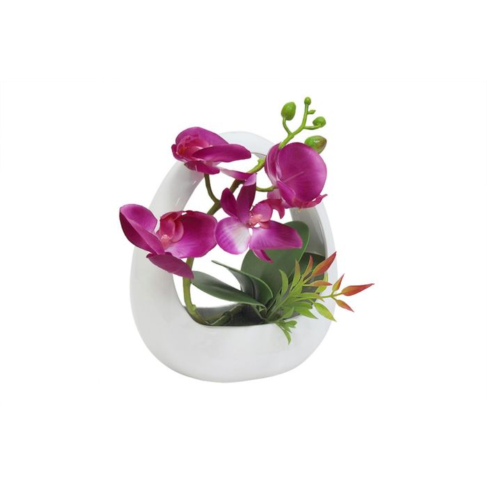 Декоративные цветы "Орхидея", тёмно-сиреневая, в керамической вазе