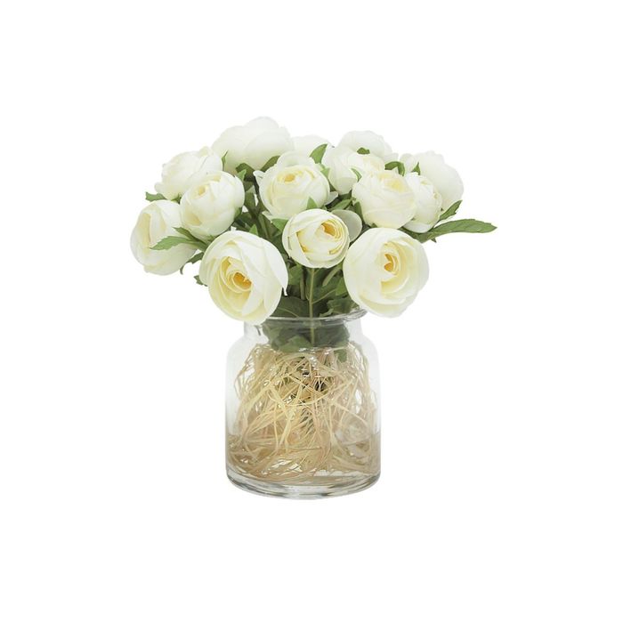 Декоративные цветы "Купальницы белые", в стеклянной вазе