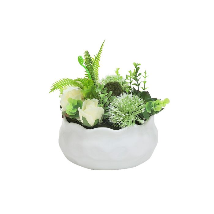 Декоративные цветы "Гортензия зеленая и розы", в керам вазе